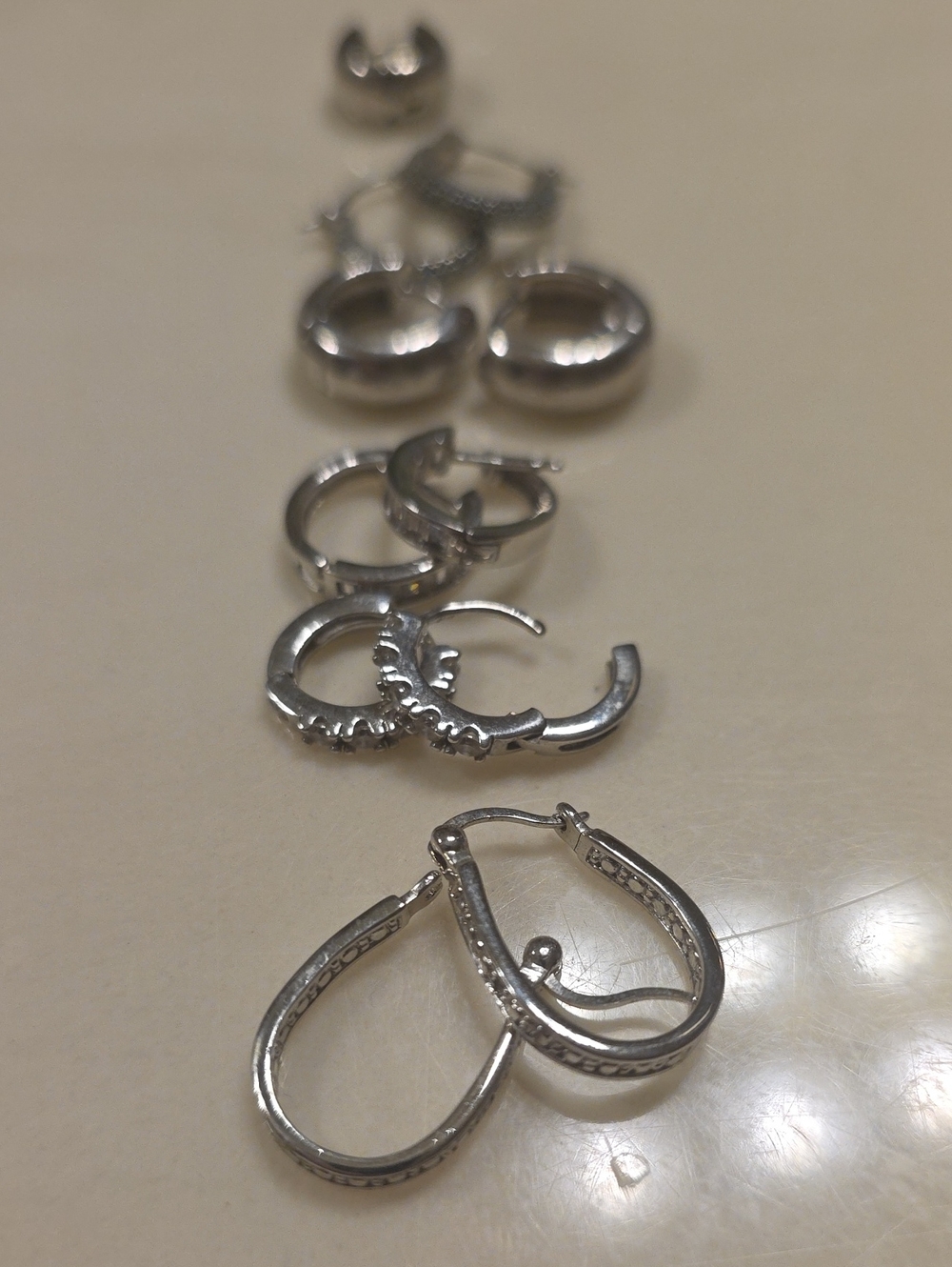 Sterling Silver Hoop Earring Set - Silver crystals in solid silver